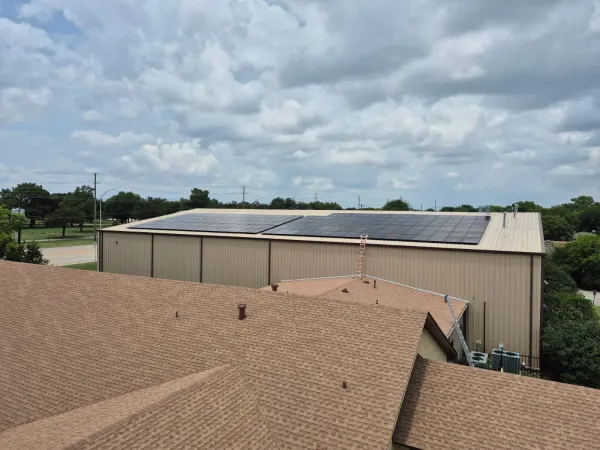 74.8 kW solar array on the metal roof of South Park Baptist Church in Fort Worth, Texas