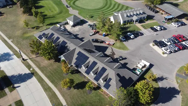 34 kW solar array fitted between the dormers of the Wentzville Golf Club clubhouse in Wentzville, Missouri